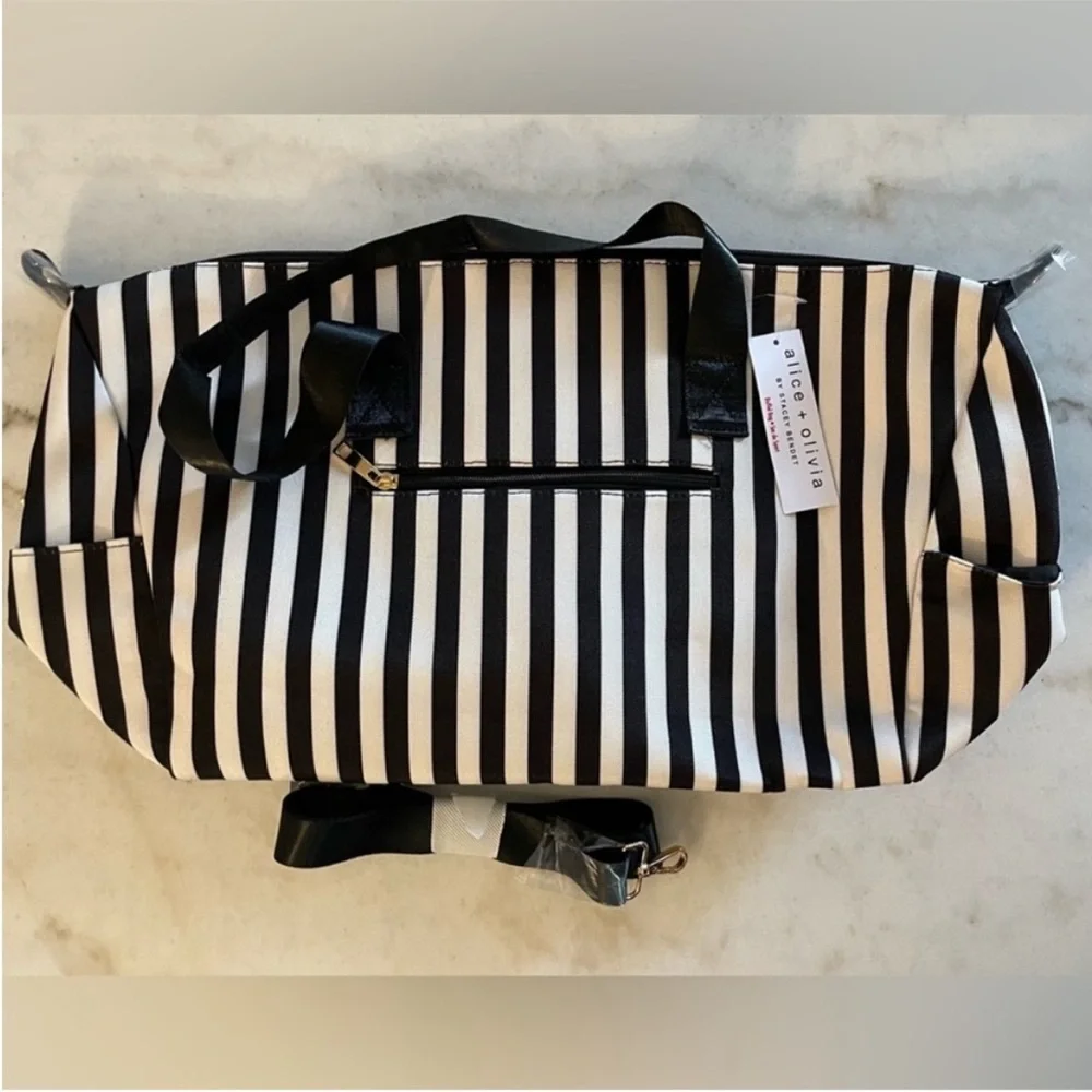 Alice + Olivia Positano Black White Striped Women's Duffle Bag - Picture 6 of 11